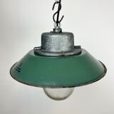 Green enamel and cast iron industrial pendant light, 1960s