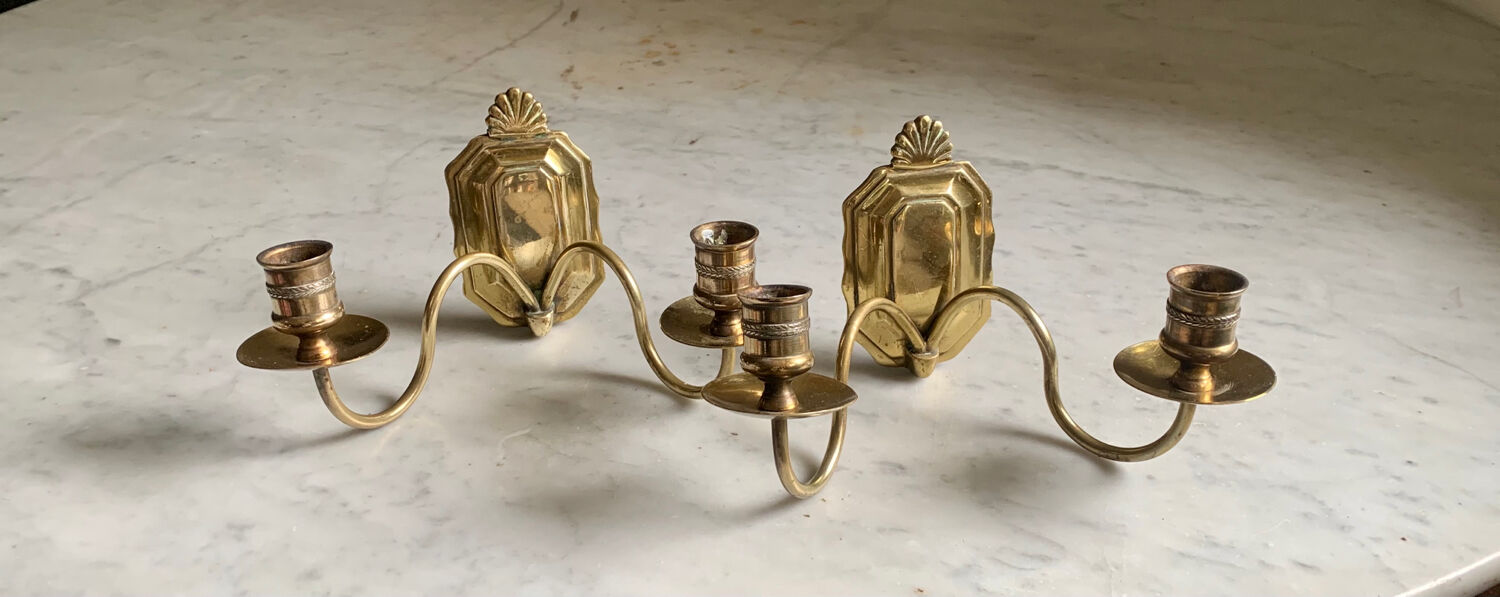 Brass wall candlesticks