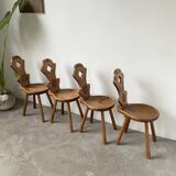 Set of 4 Savoyard pine chairs from the 60s