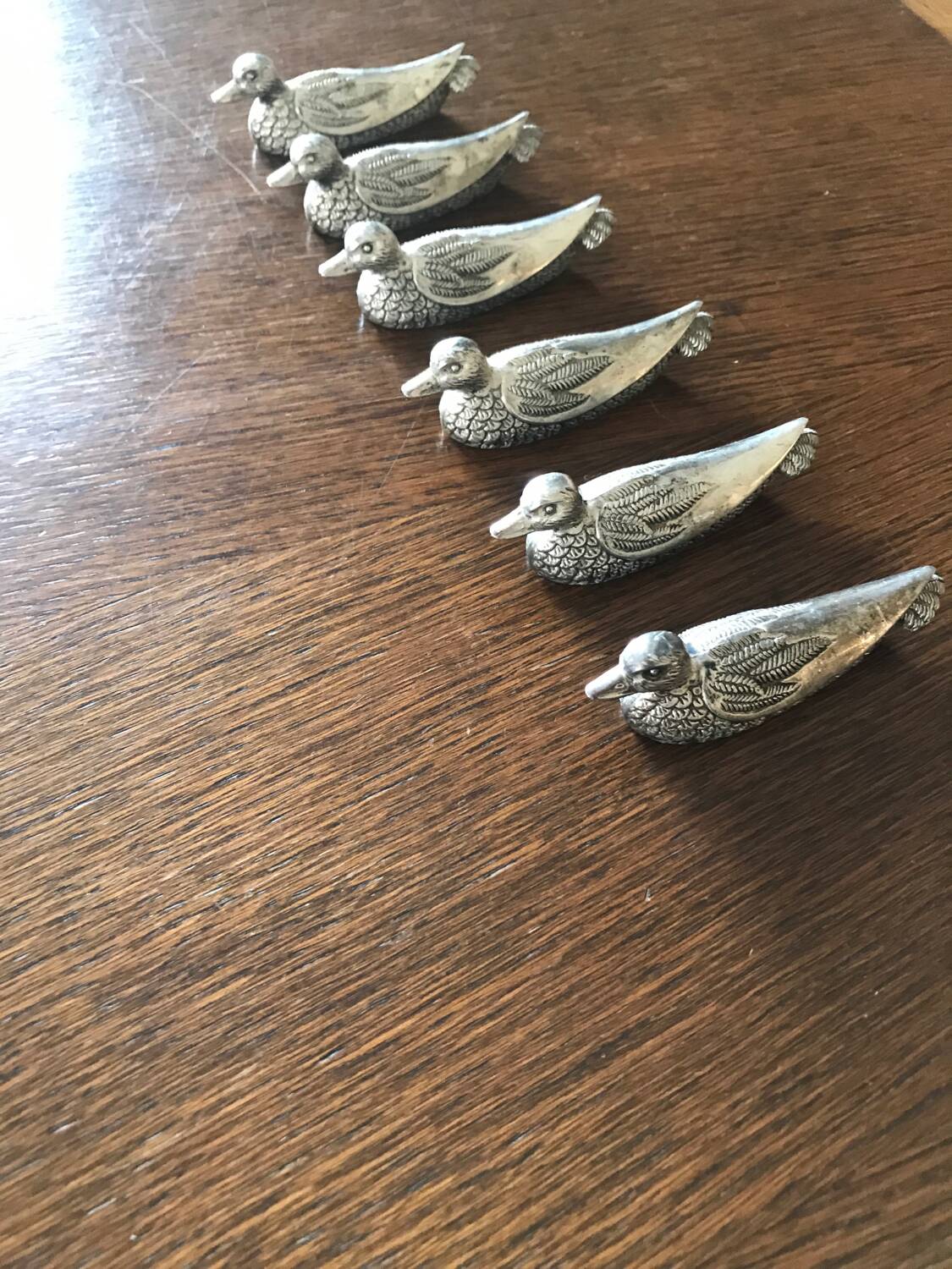 6 portes-couteaux canard en métal argenté