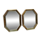 Pair gilt octagonal mirrors by Deknudt, vintage églomisé, Belgian 1970s, gold