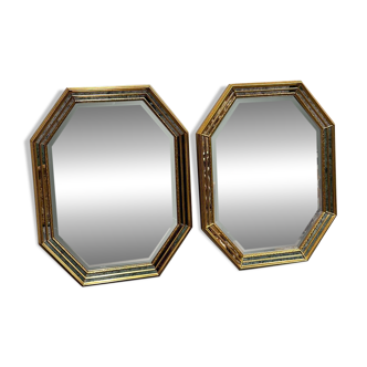 Pair gilt octagonal mirrors by Deknudt, vintage églomisé, Belgian 1970s, gold
