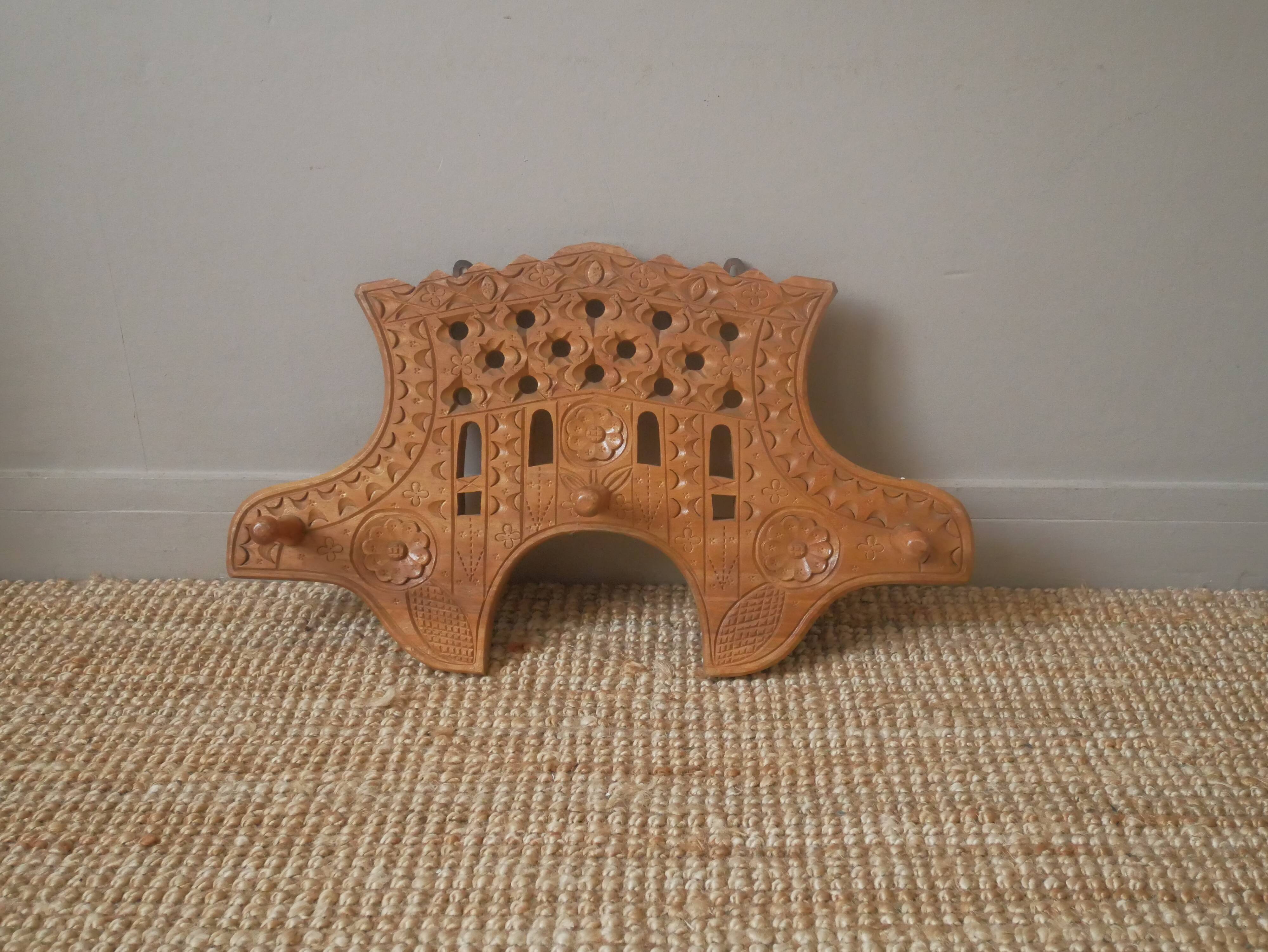 Vintage coat rack folk decoration carved wood made in Portugal artisanal manufacturing countryside