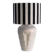 Vintage Ikea table lamp in white ceramic, Memphis style with black and white lampshade.