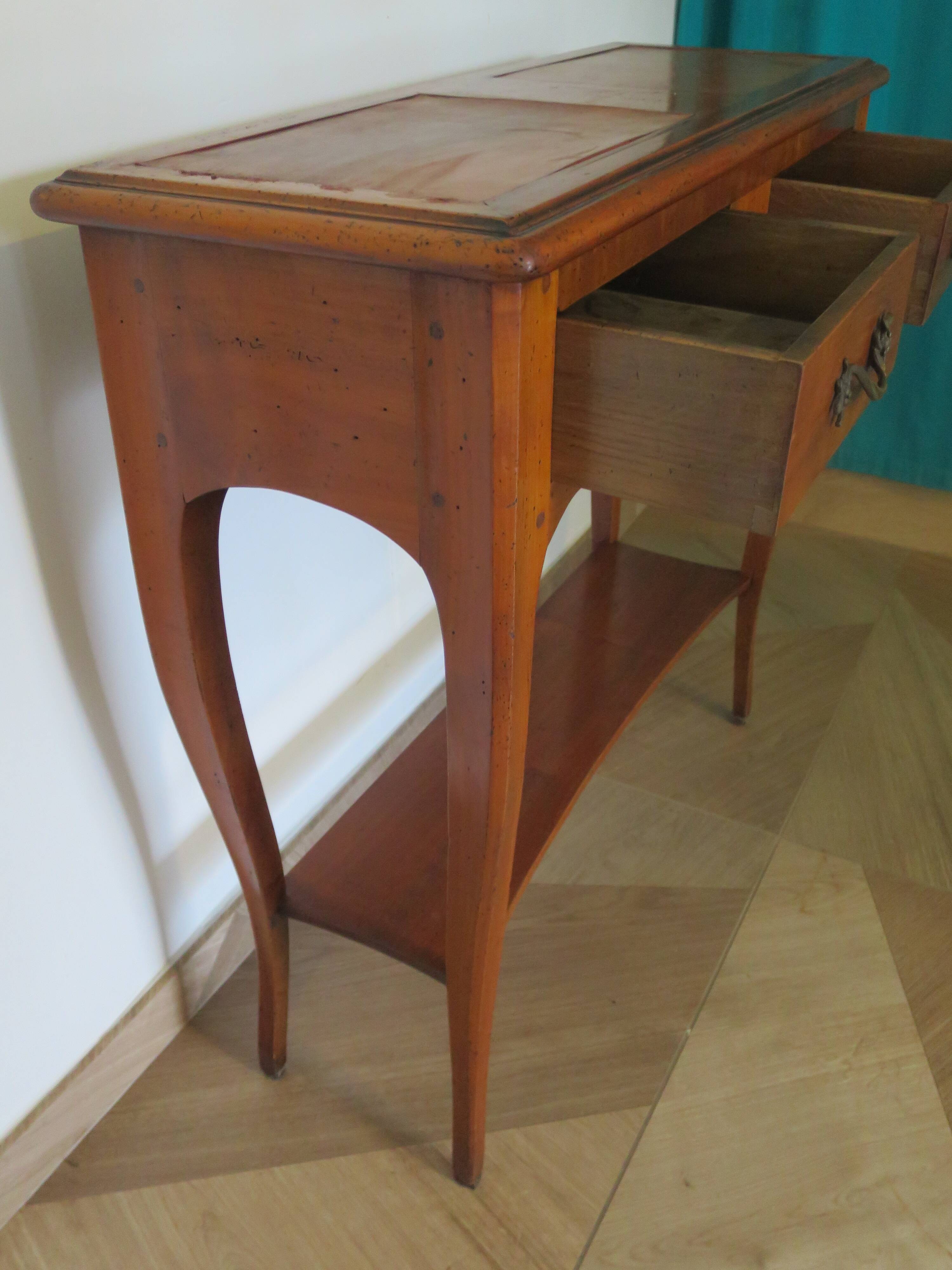 Cherry console with 2 drawers - Louis XV style - cherry wood