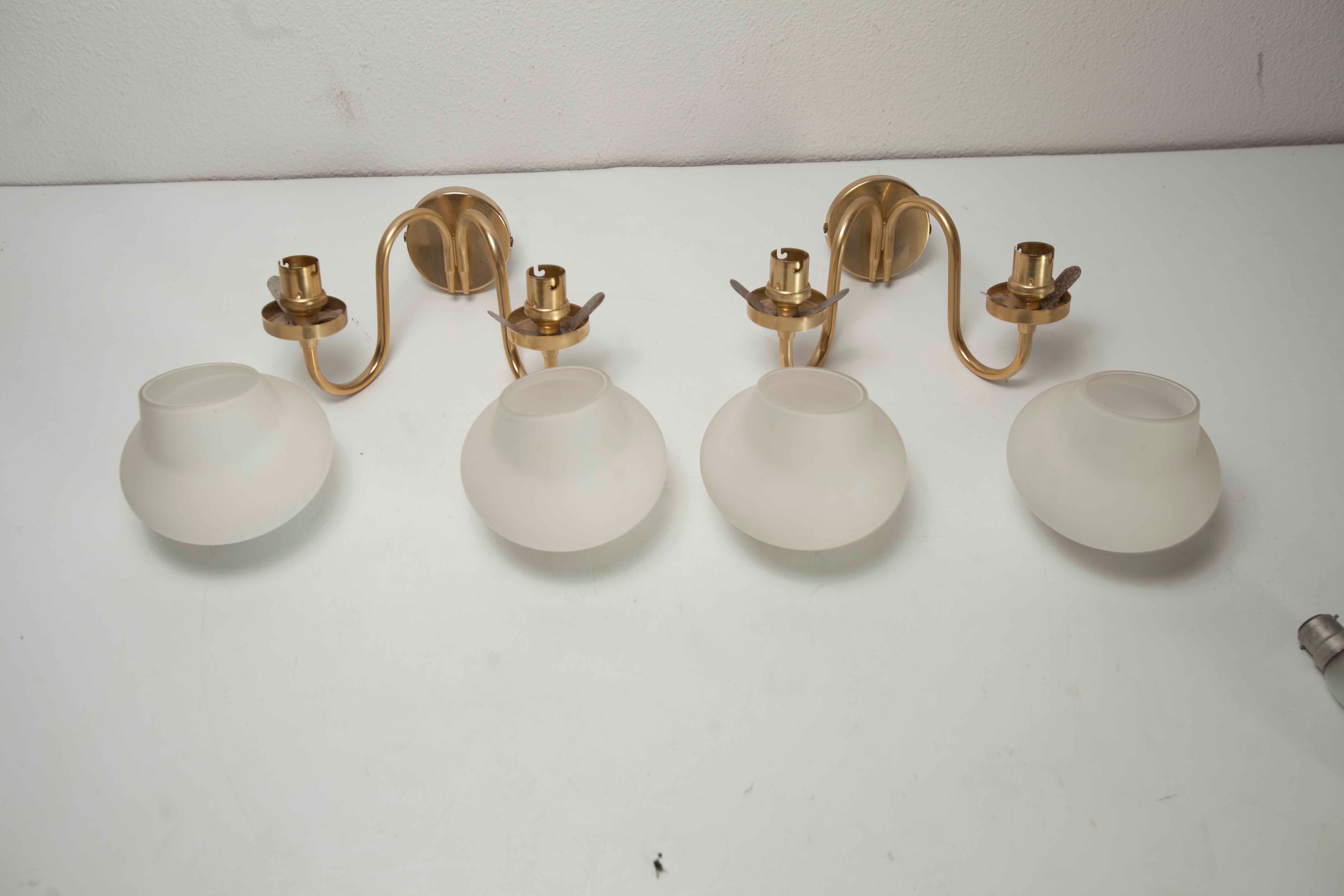 Pair of 60s brass and opaline sconces
