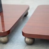 Wooden and brass coat rack, set of 4, 1970s