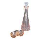 Carafe et saleron en verre rose vintage