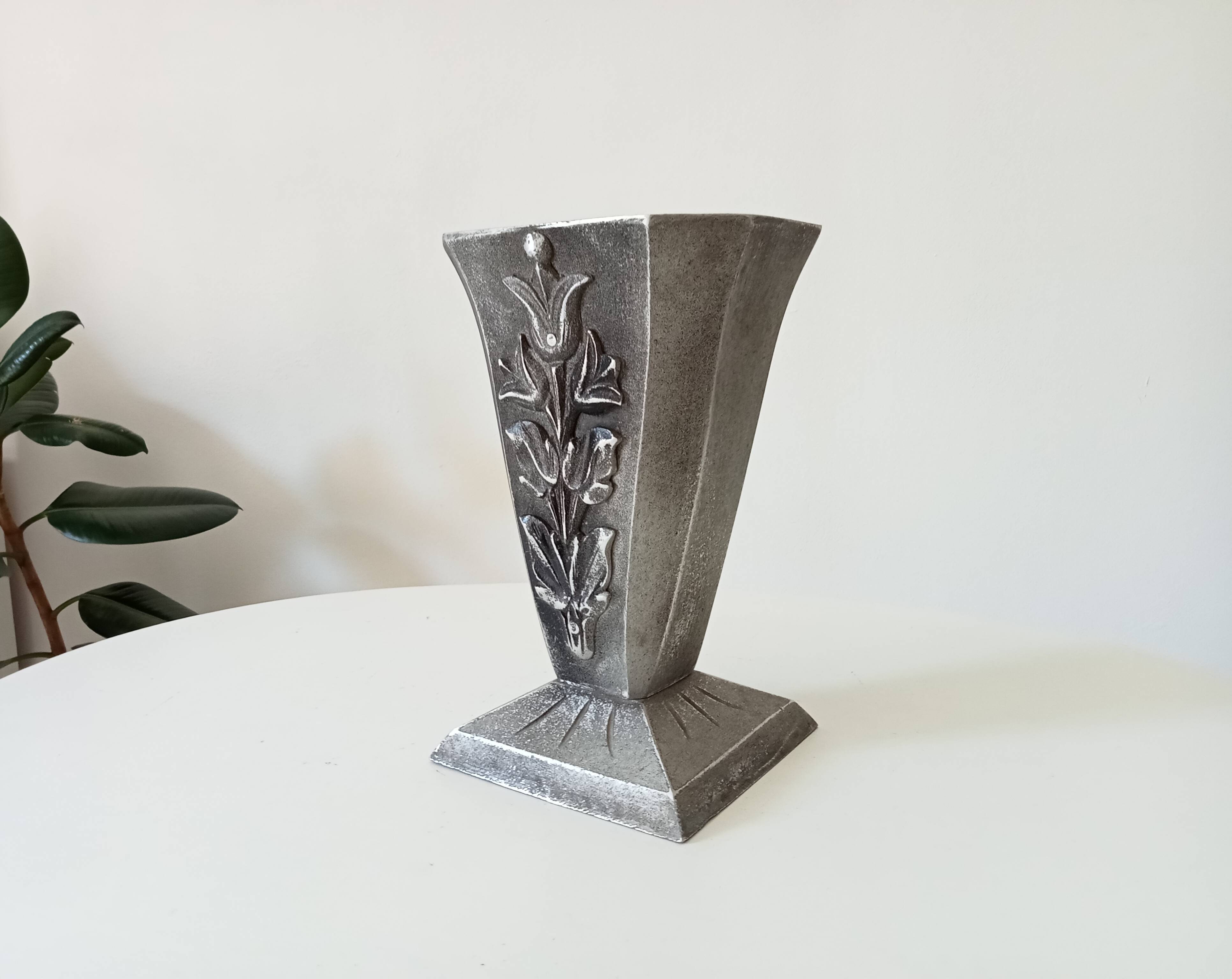 Antique art deco vase in solid aluminum