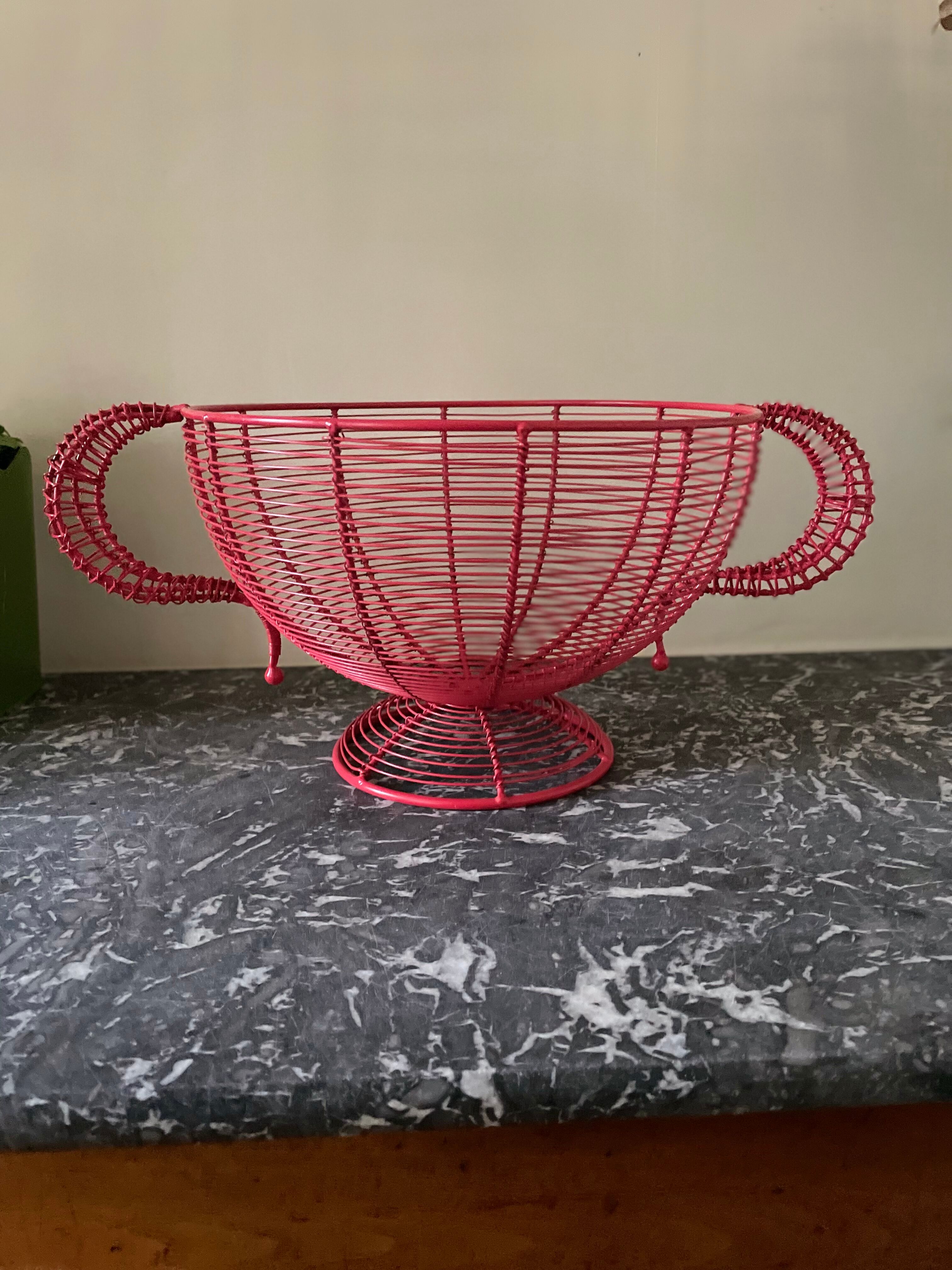 Red wired metal fruit basket