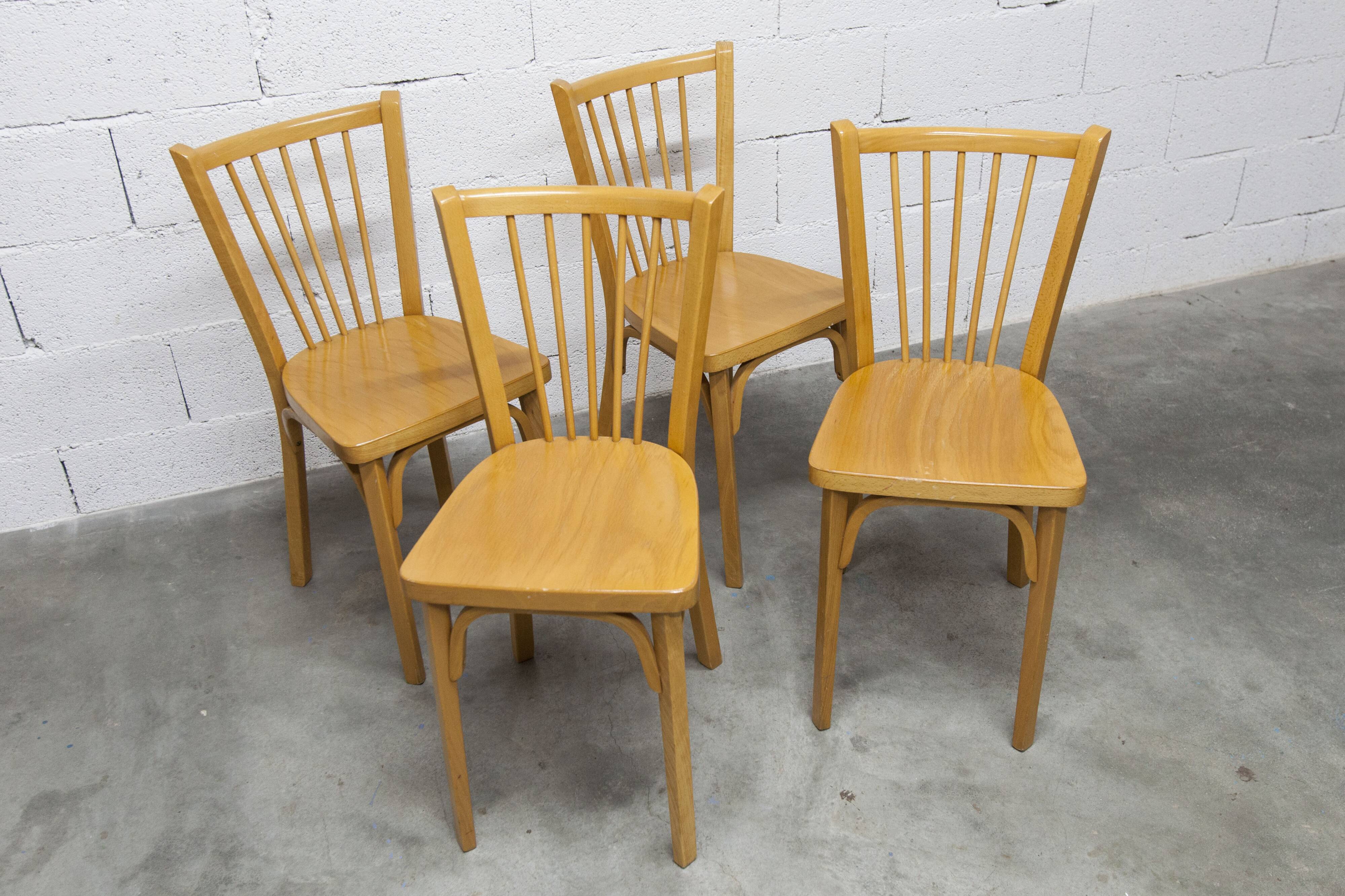 Set of 4 Baumann bistro chairs model 153 stamped 1981.