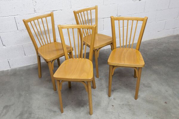 Ensemble de 4 chaises bistrot Baumann modèle 153 estampillées 1981
