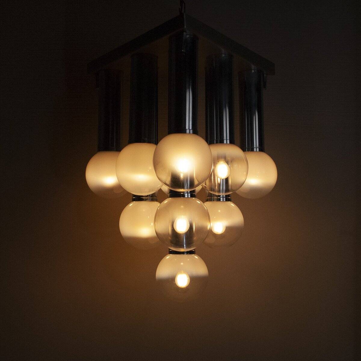 Chandelier with satin glass lights, Italy, 1970s