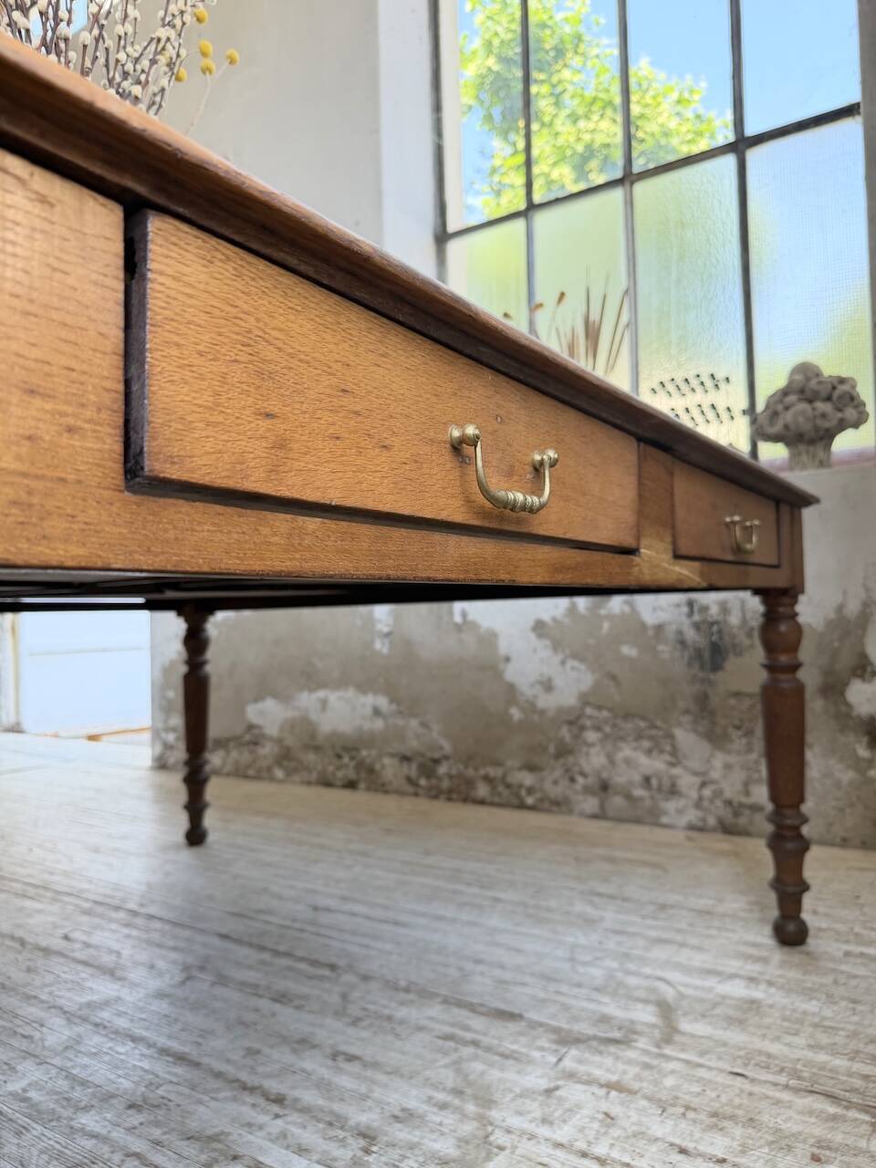 Grande table de ferme XL chêne « carrée » conférence 1950