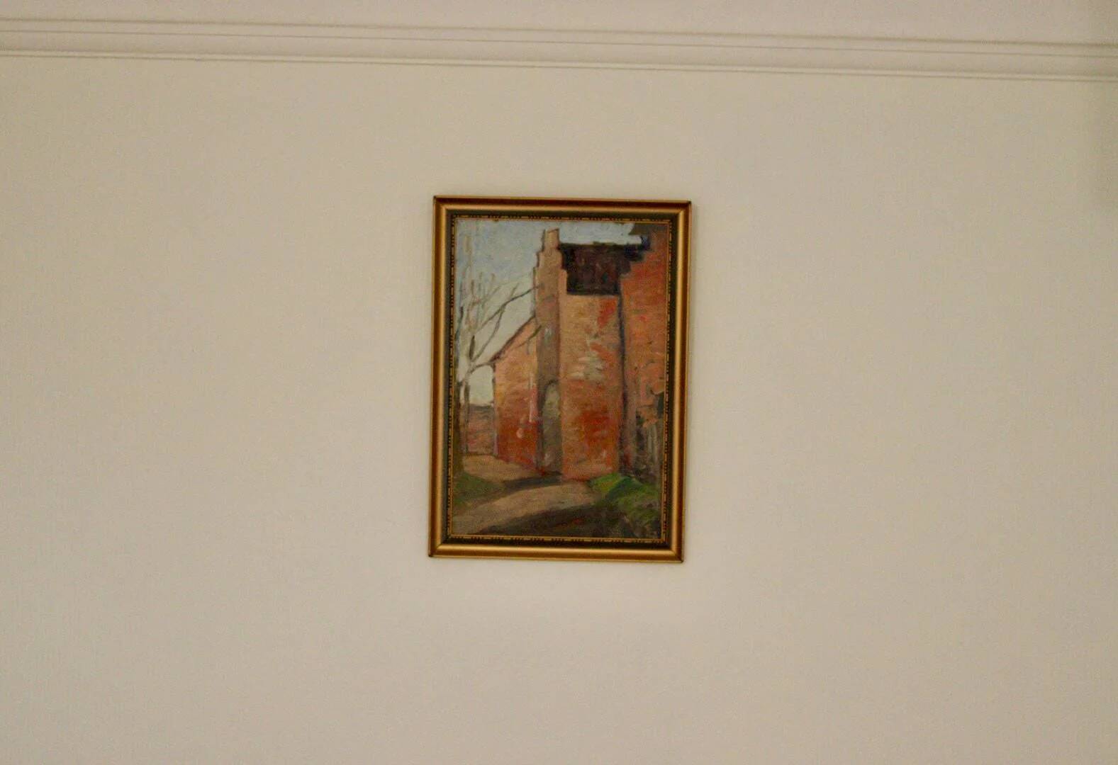 Original European oil on panel – construction scene