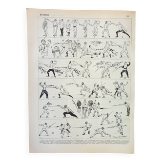 Old engraving 1898, Fencing, combat, sport, sword • Lithograph, Original plate
