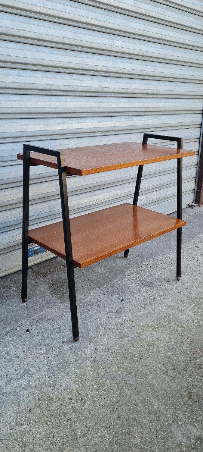 Teak and metal side table