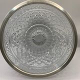 Chiseled glass (crystal?) salad bowl with silver metal edge