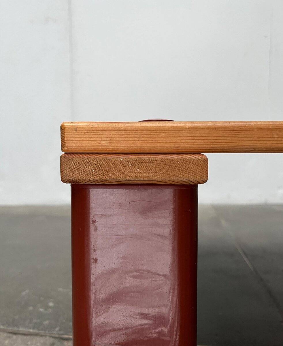 Table basse vintage en pin massif et plastique pour canapé d'extérieur, années 1970