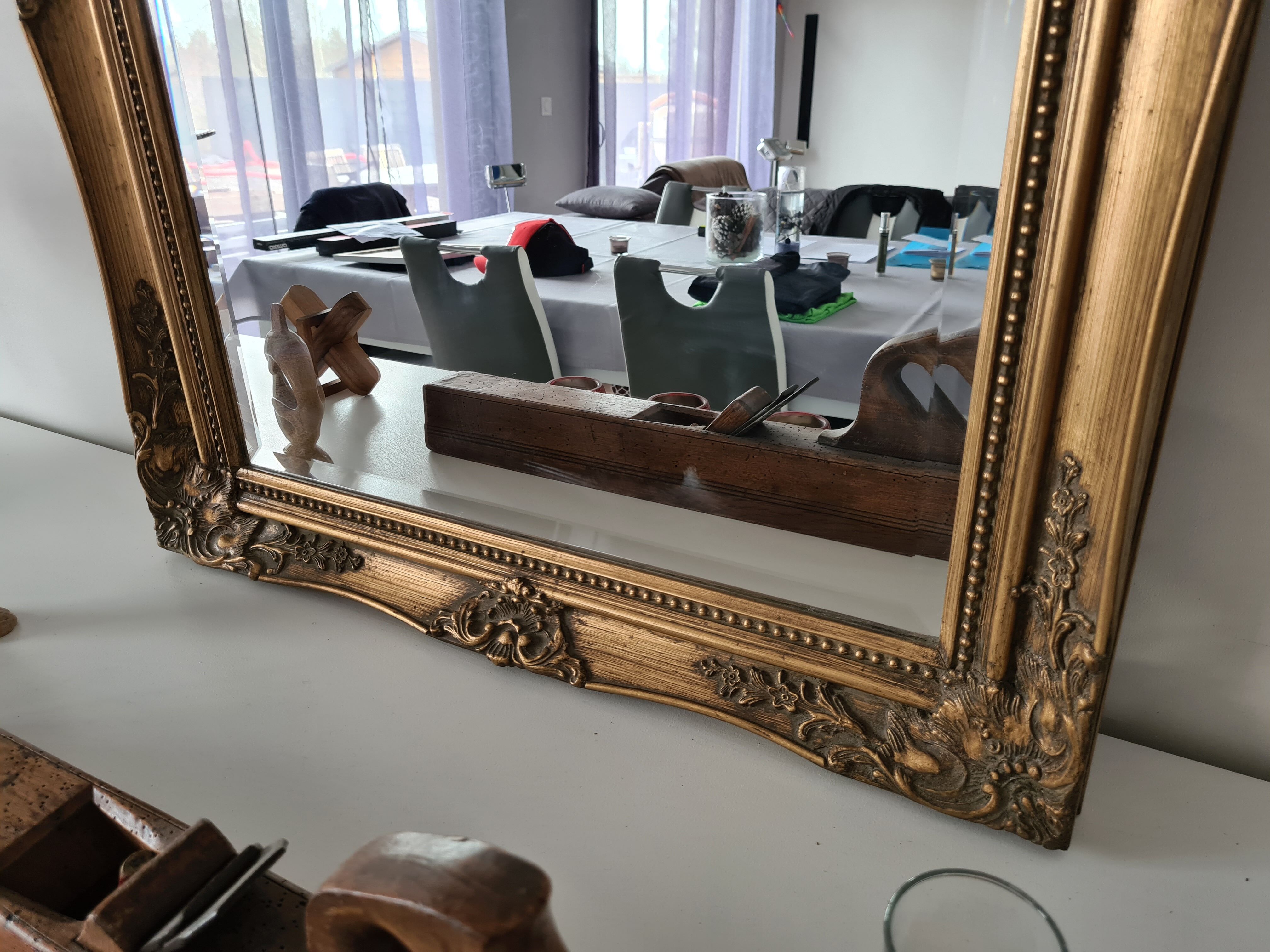 Vintage gold stucco mirror 14x29cm