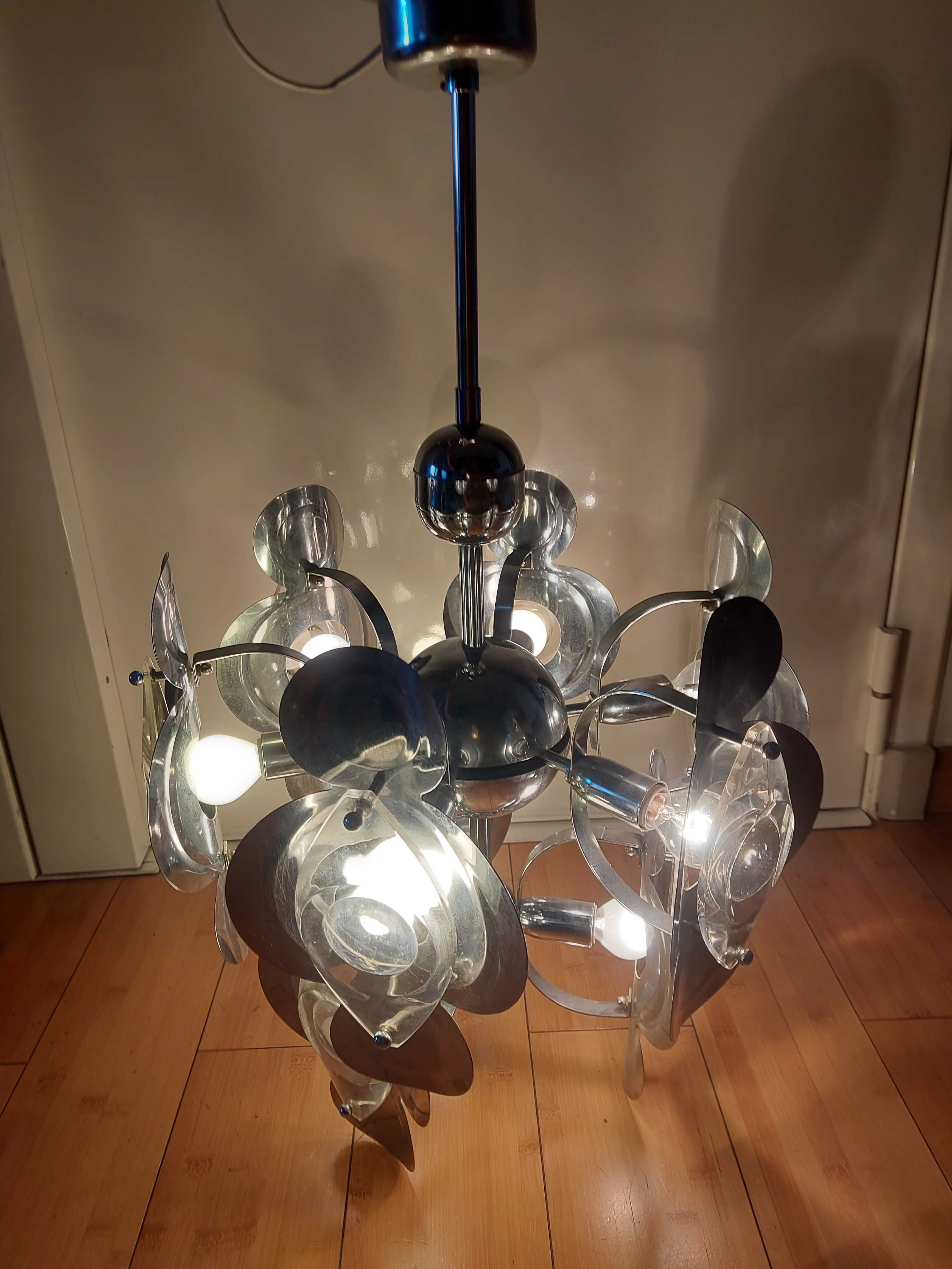 Vintage chandelier 70'S Oscar Torlasco , 9 lights