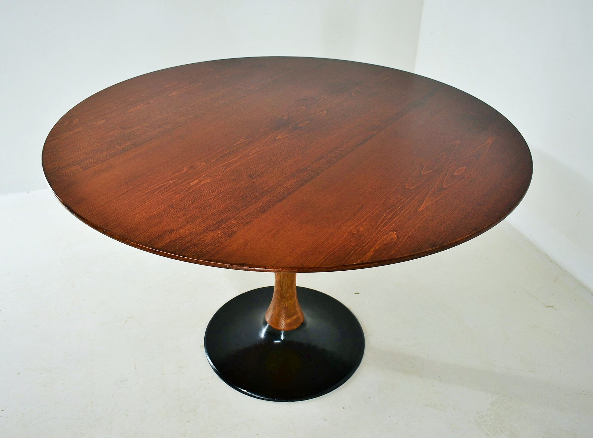 1969s beech round dining table, Czechoslovakia