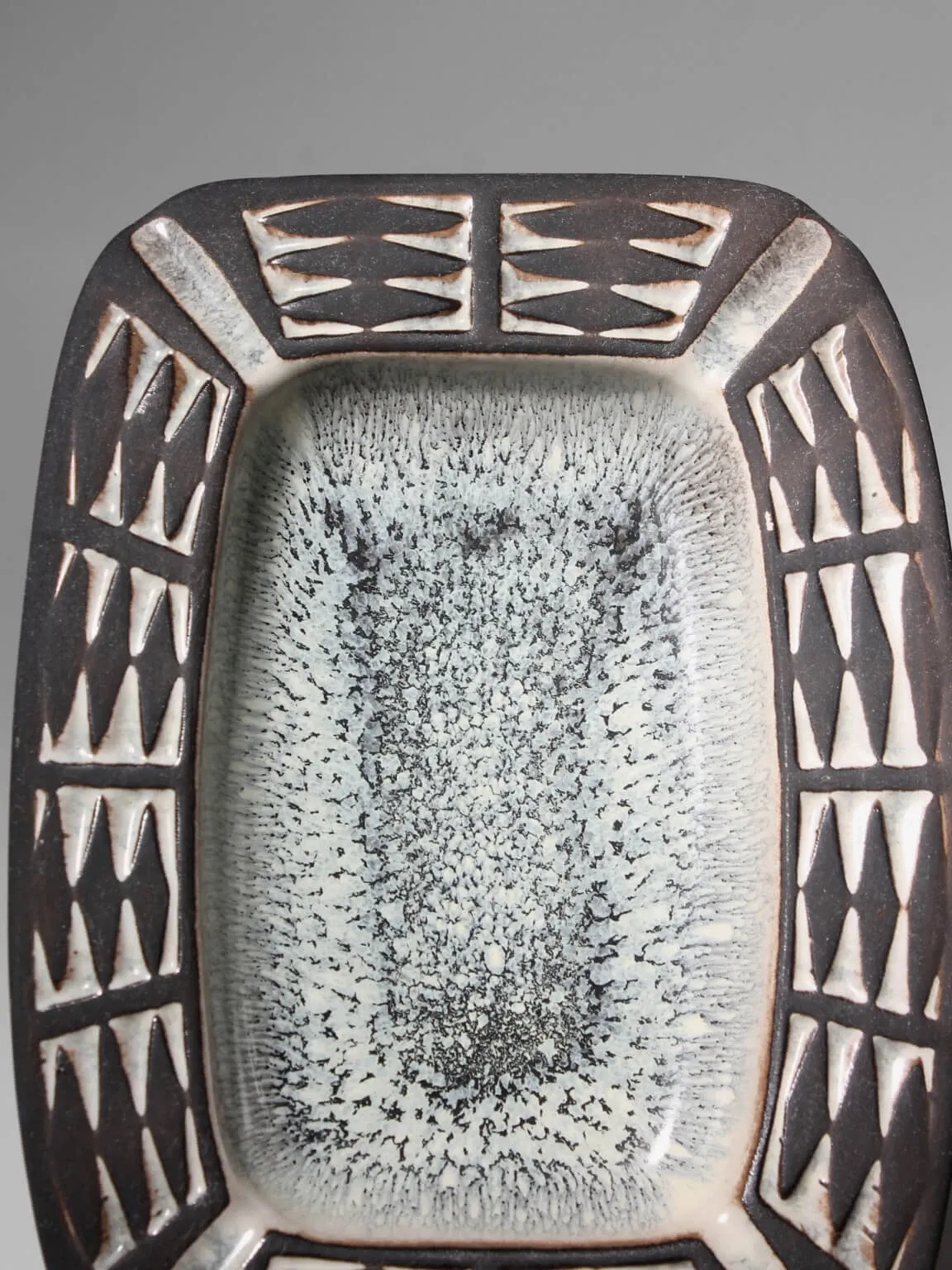 Danish Studio Geometric Charcoal Bowl From Frank Keramik, 1960s