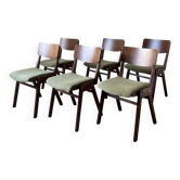 Suite de 6 chaises années 60 bois et kaki