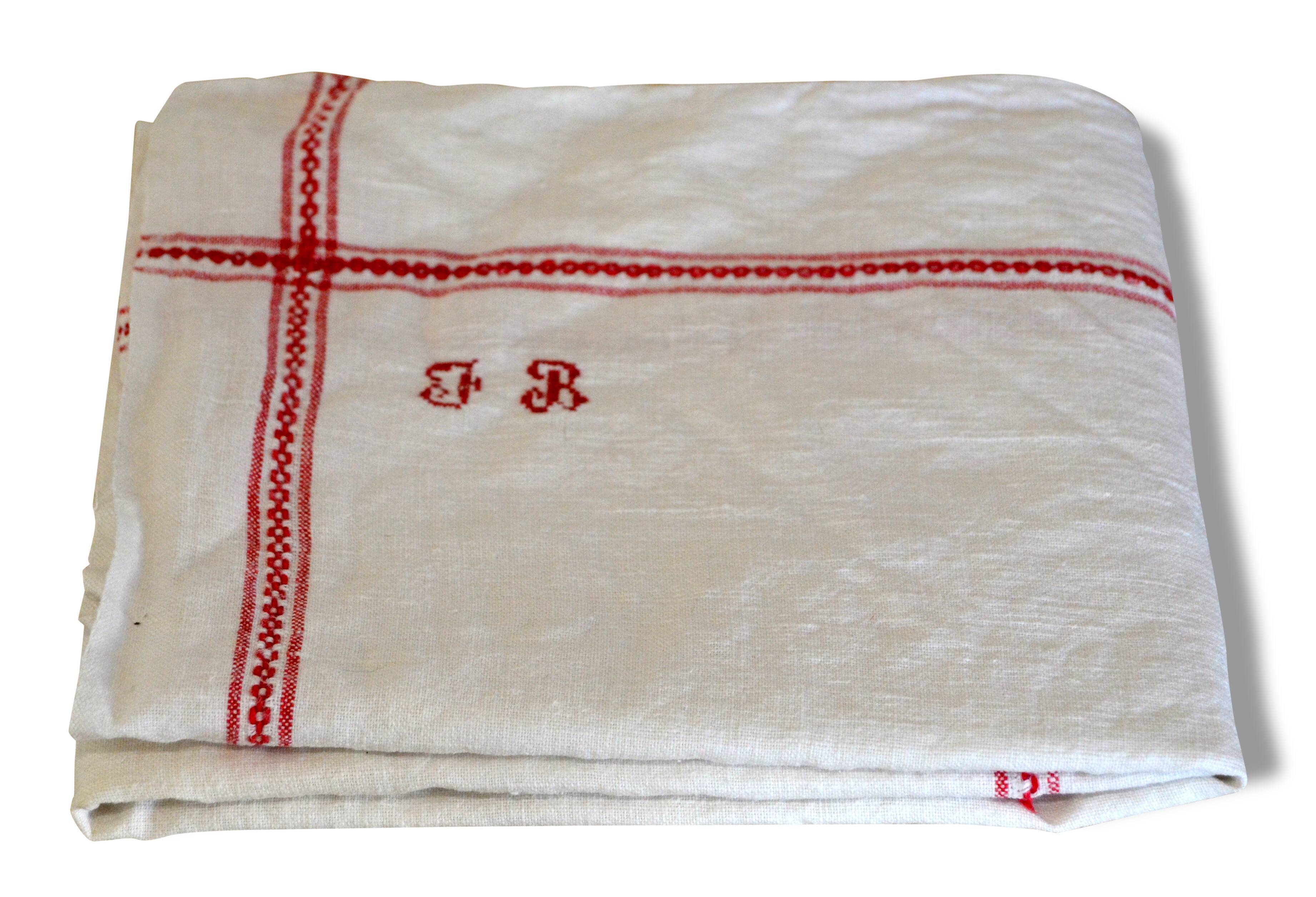 Old towel embroidered, Monogram, JB