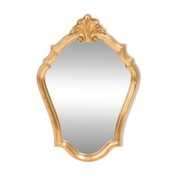 Miroir vintage à cadre doré en bois décoratif, Belgique, années 1960