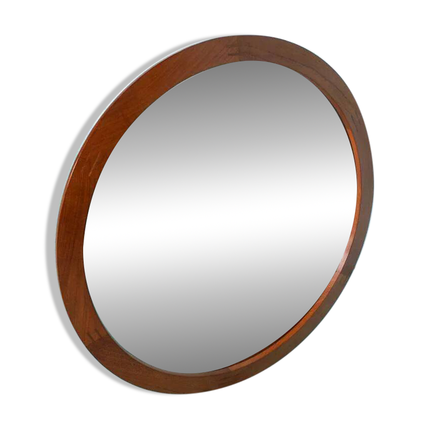 Vintage round mirror Aksel Kjersgaard, Danish teak design.
