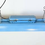 Blue industrial hanging tube light from polam gdansk, 1970s