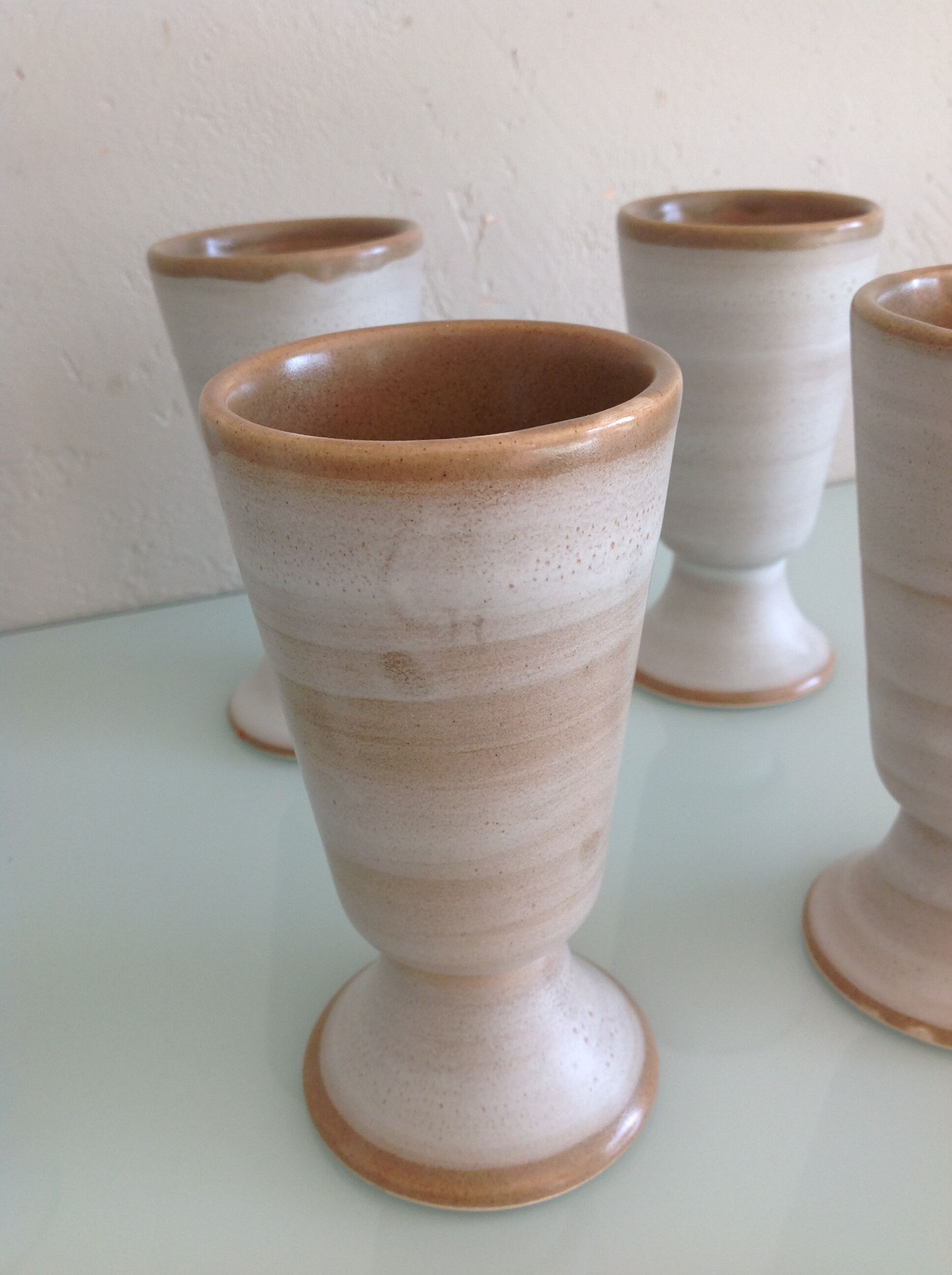 Suite of six mazagrans in grey-beige / vintage ceramic 70s-80s