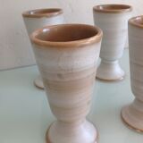 Suite of six mazagrans in grey-beige / vintage ceramic 70s-80s