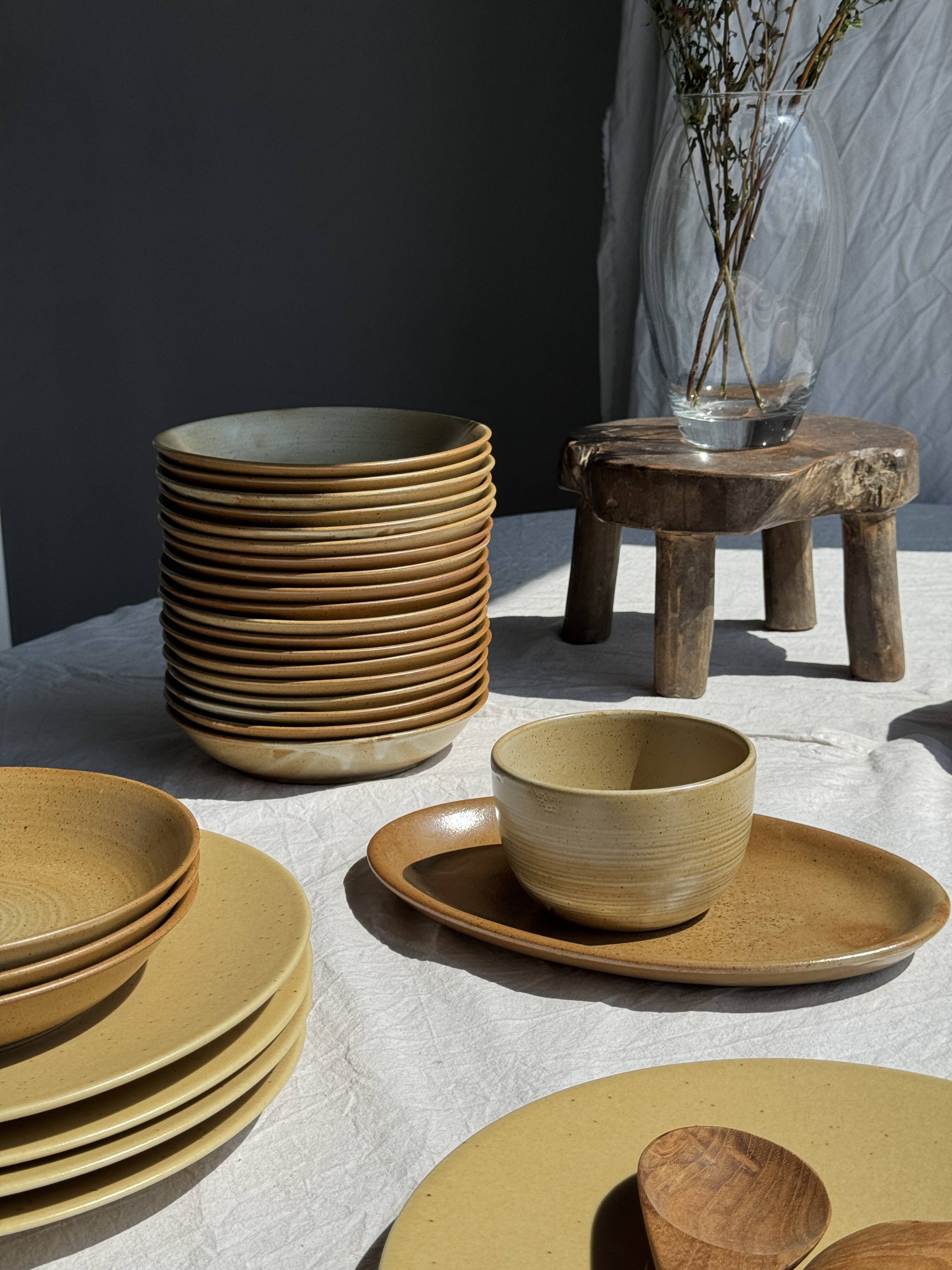 A small tall beige bowl CNP Grès Village France vintage D12