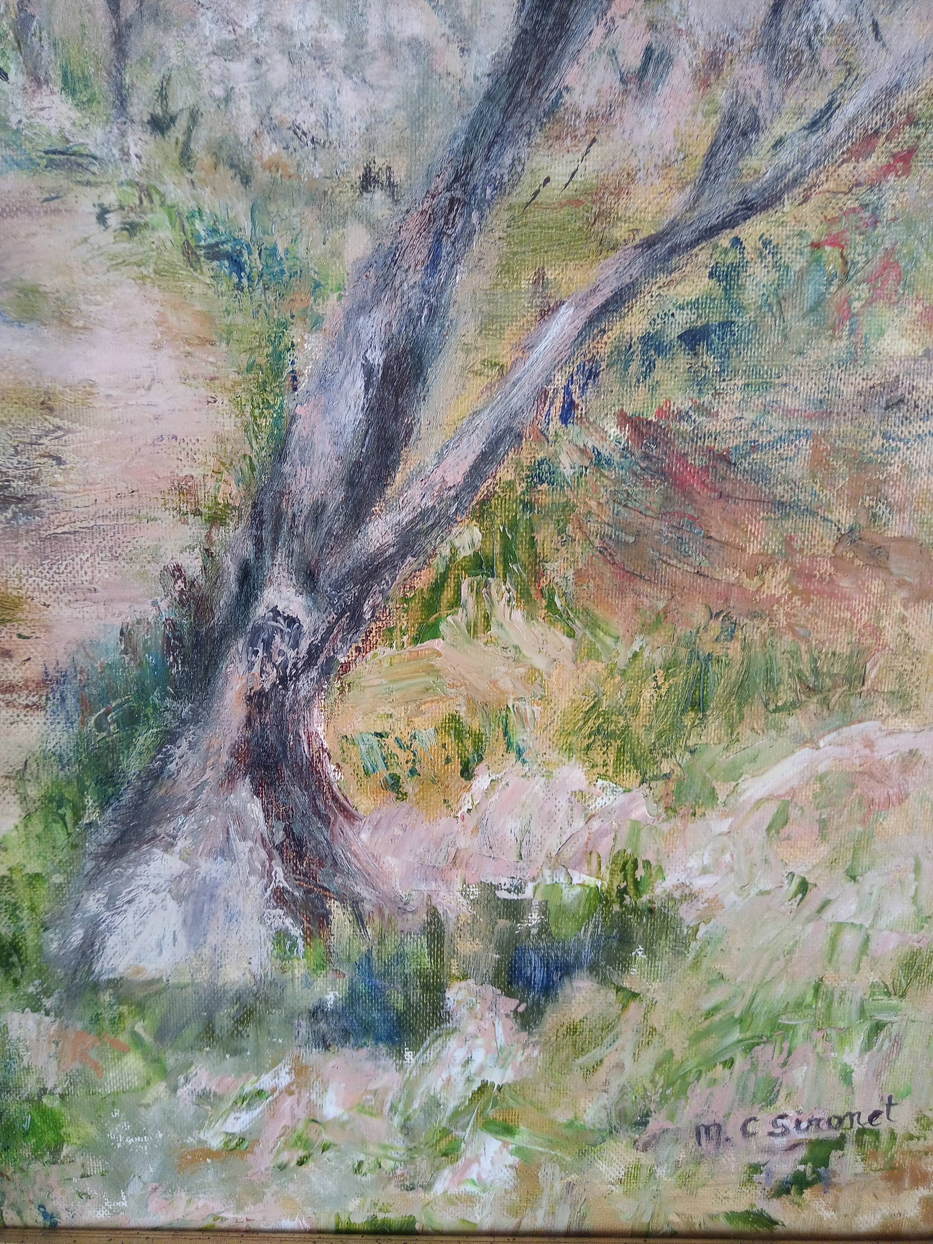 Impressionist oil on panel, spring landscape, signed, framed