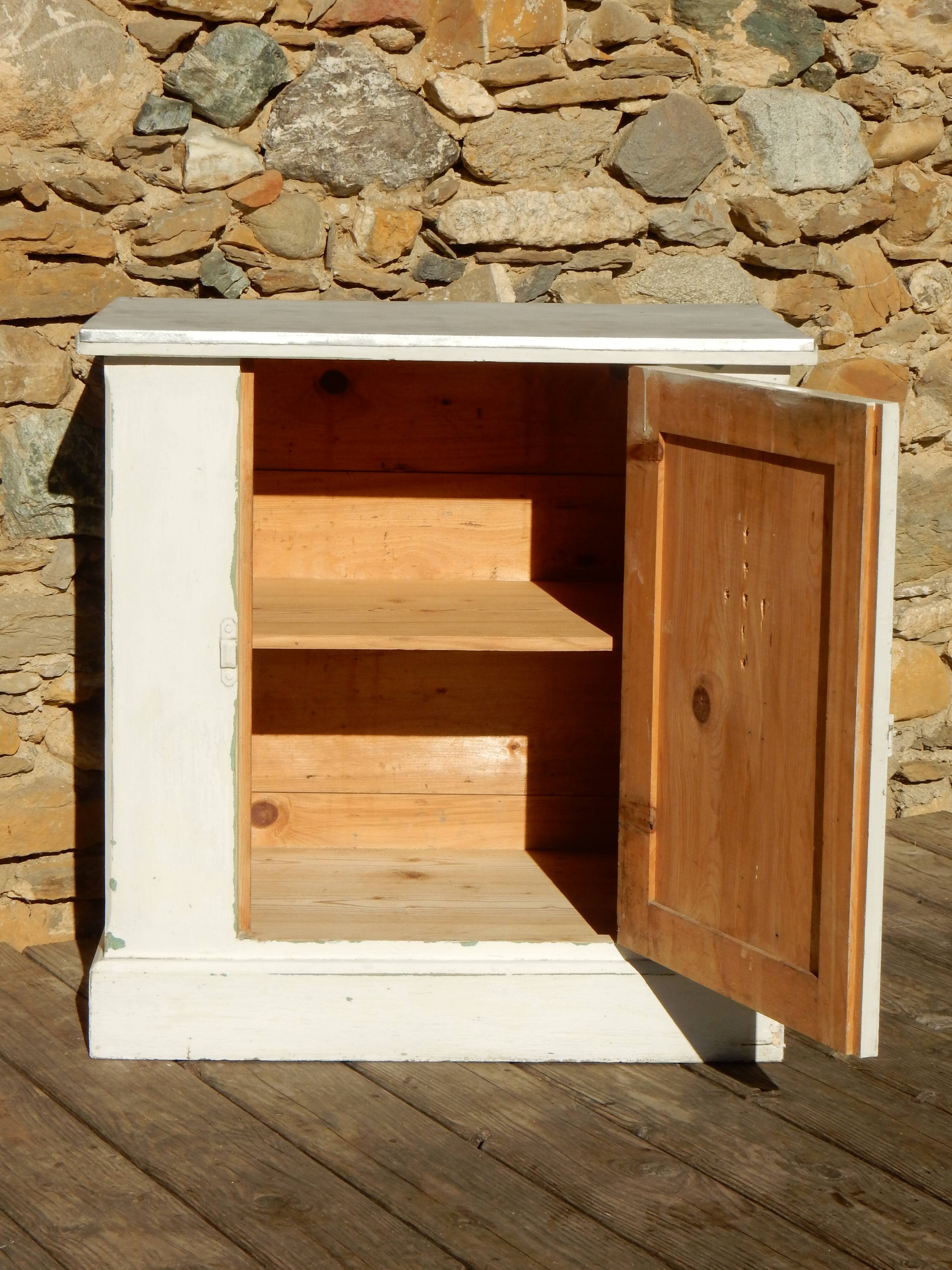 Antique small workshop/trade cabinet - Fir wood sideboard with zinc top