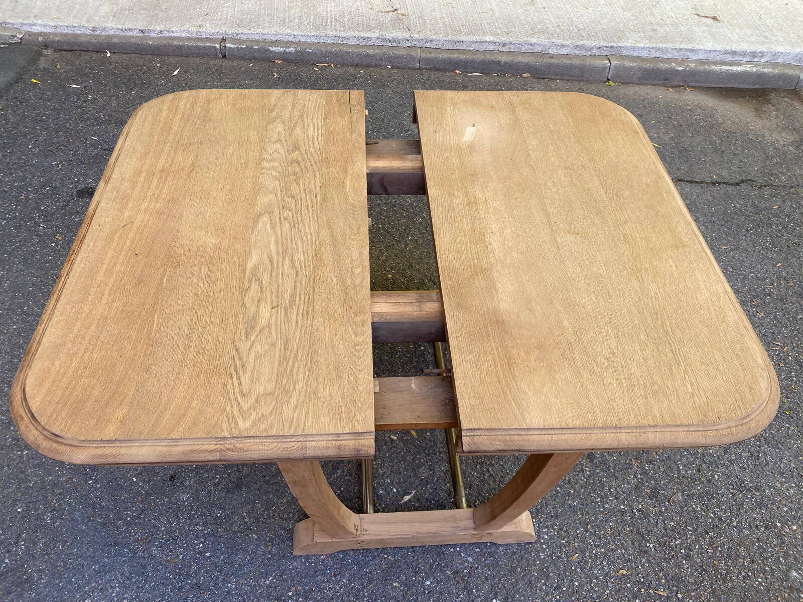 Art Deco extendable dining table with a central pedestal, stripped, made of solid oak 193.