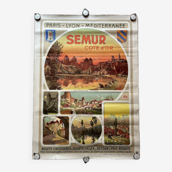 affiche ancienne PLM, semur en Auxois, aquarelle affiche henri polart, années 30
