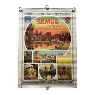 old PLM poster, Semur en Auxois, watercolor poster Henri Polart, 1930s