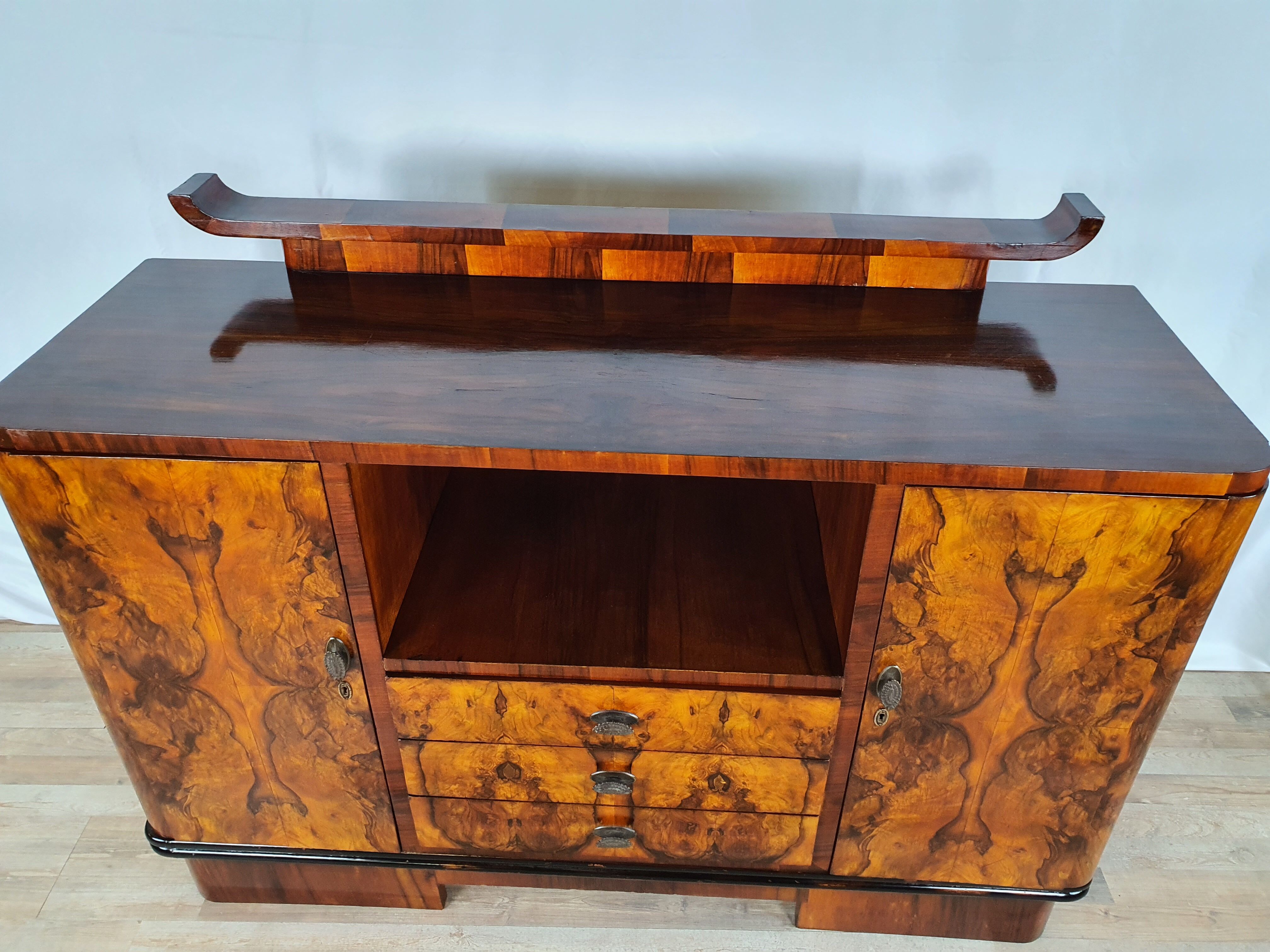 Art deco dining room sideboard in briar with upstand, 1940s