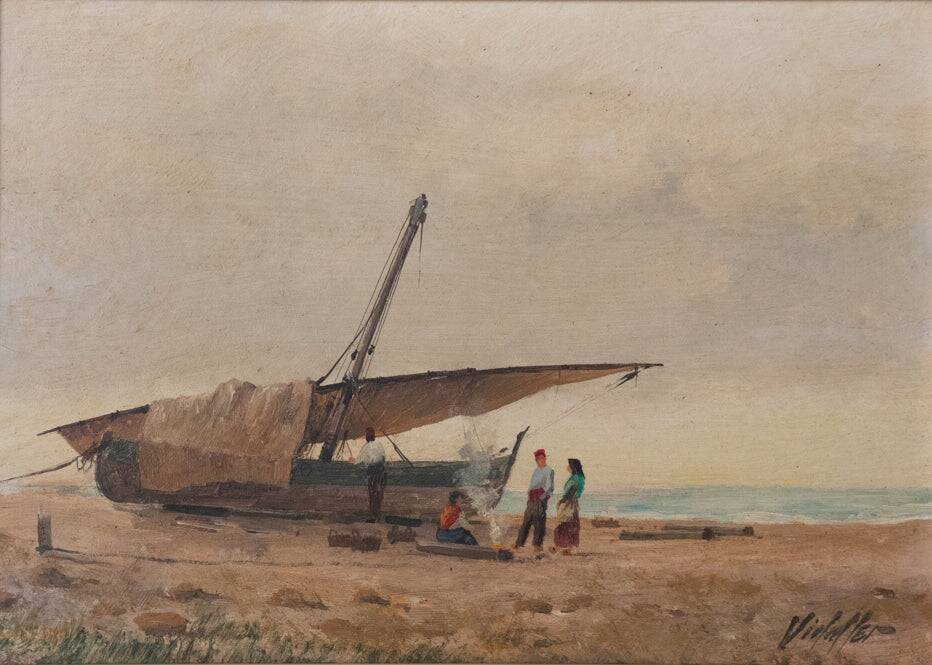 Bateau de pêche méditerranéen - Scène de plage