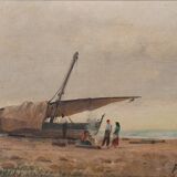 Bateau de pêche méditerranéen - Scène de plage