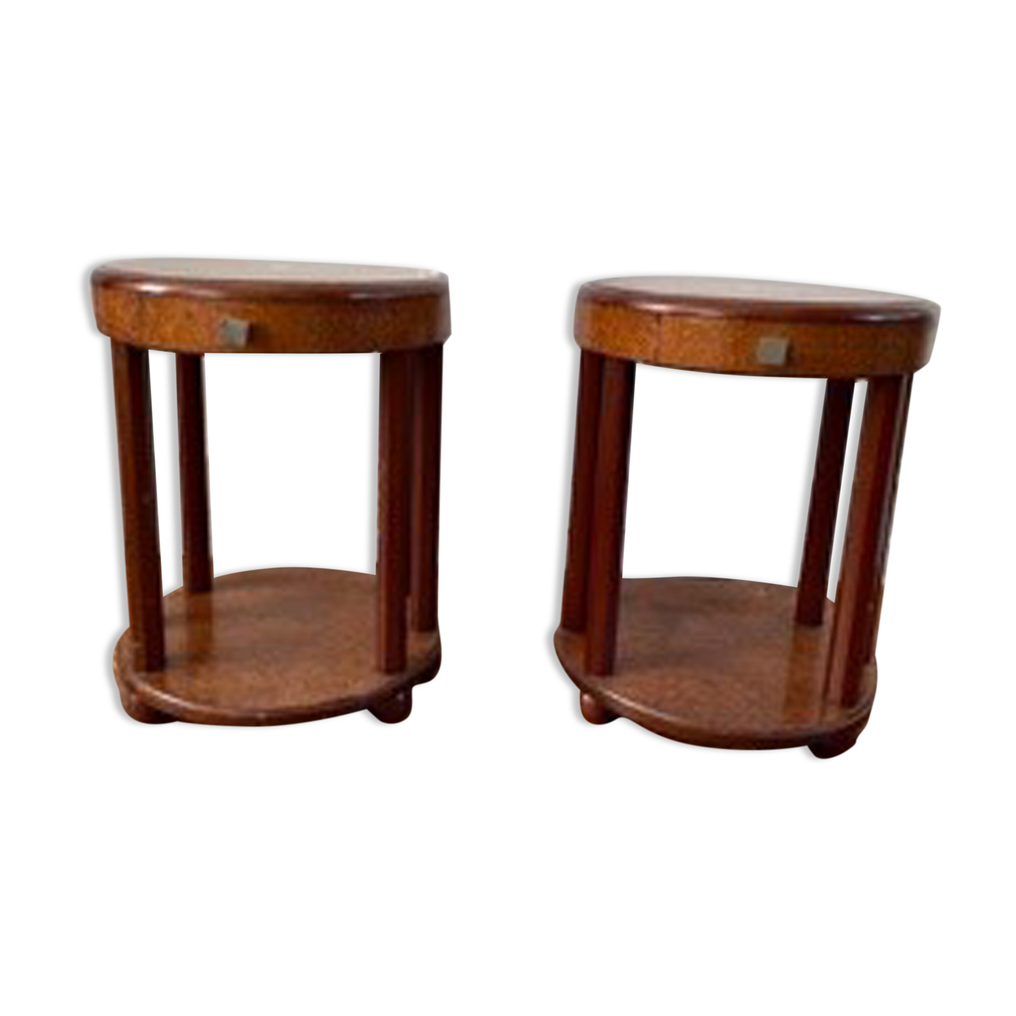 Pair of Art Deco bedside tables made of cedar magnifying glass