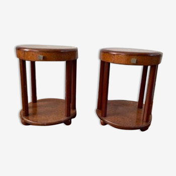 Pair of Art Deco bedside tables made of cedar magnifying glass