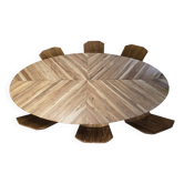 High wooden table + 6 stools – herringbone design