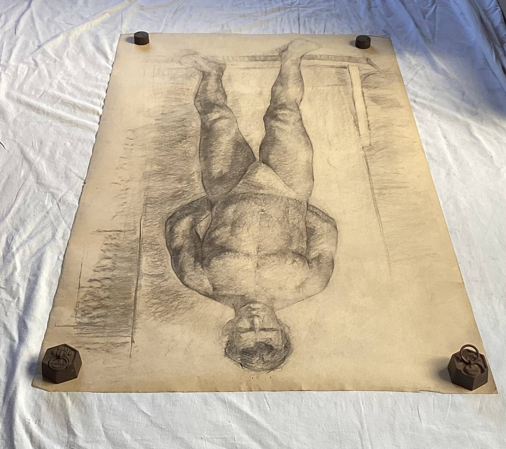 Large drawing of a man signed around 1943 pencil on paper dimensions: height -120cm-