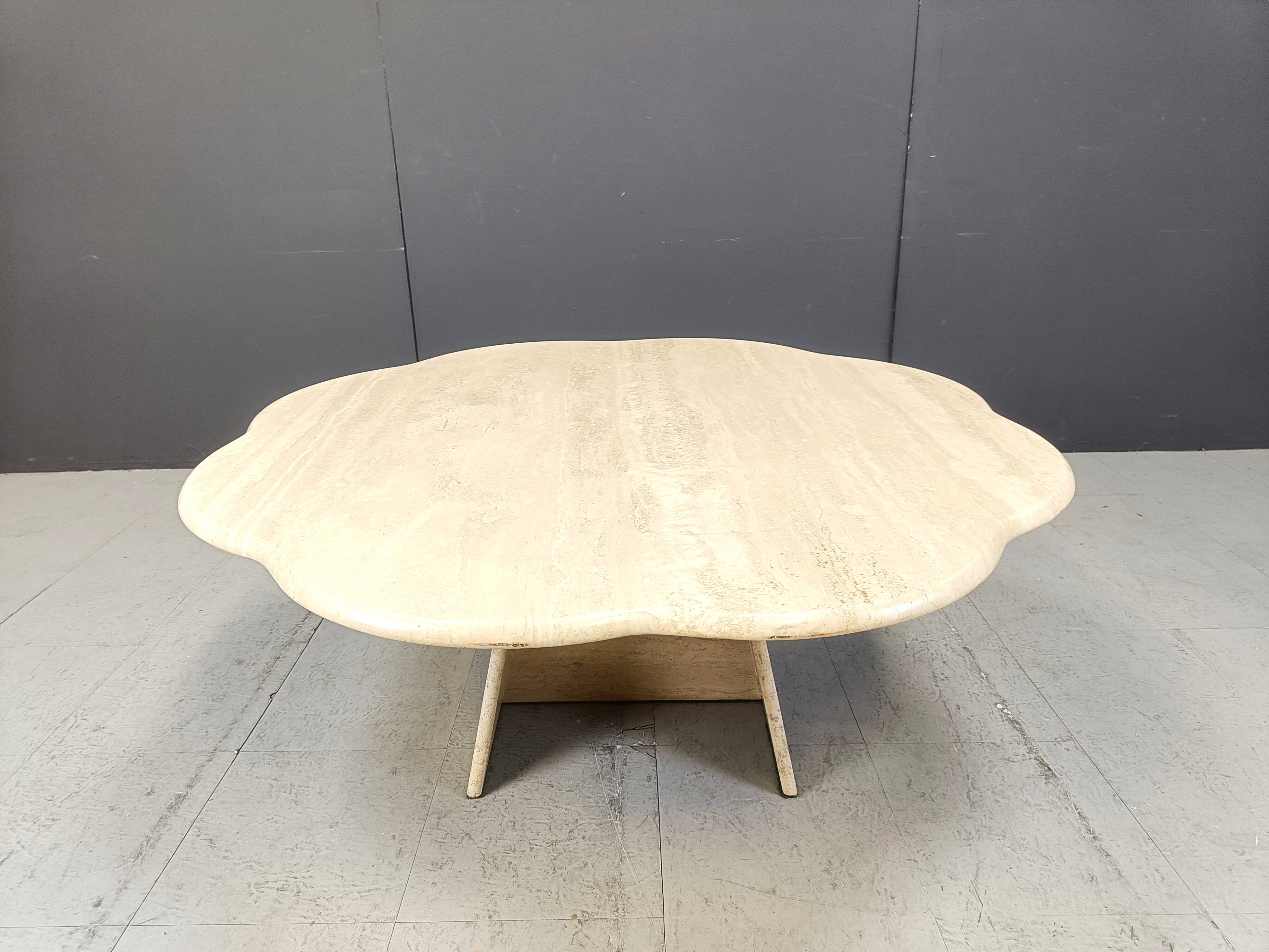 Vintage flower shaped travertine coffee table, 1970s