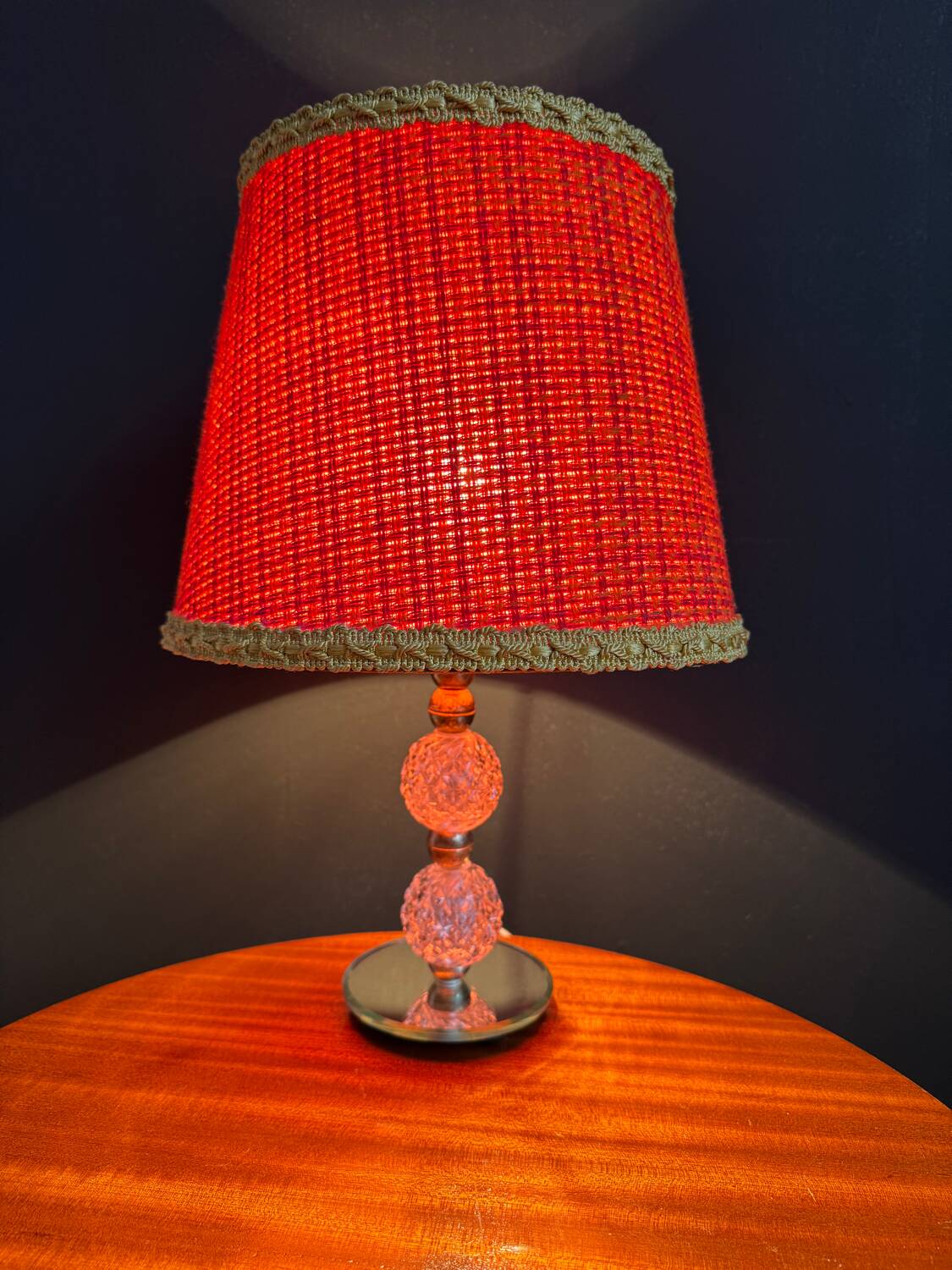 Small glass, mirror, and brass lamp from the 1960s.