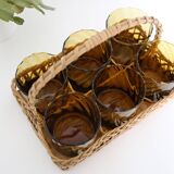 Set of lemonade glass, in wicker basket, smoked glass